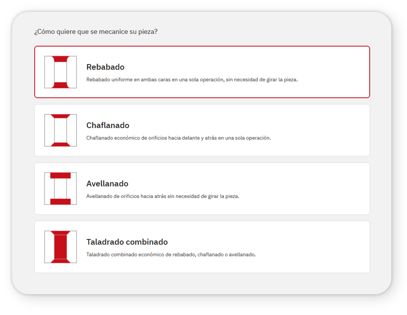 Selector de aplicaciones de mecanizado HEULE para rebabado, chaflanado y avellanado